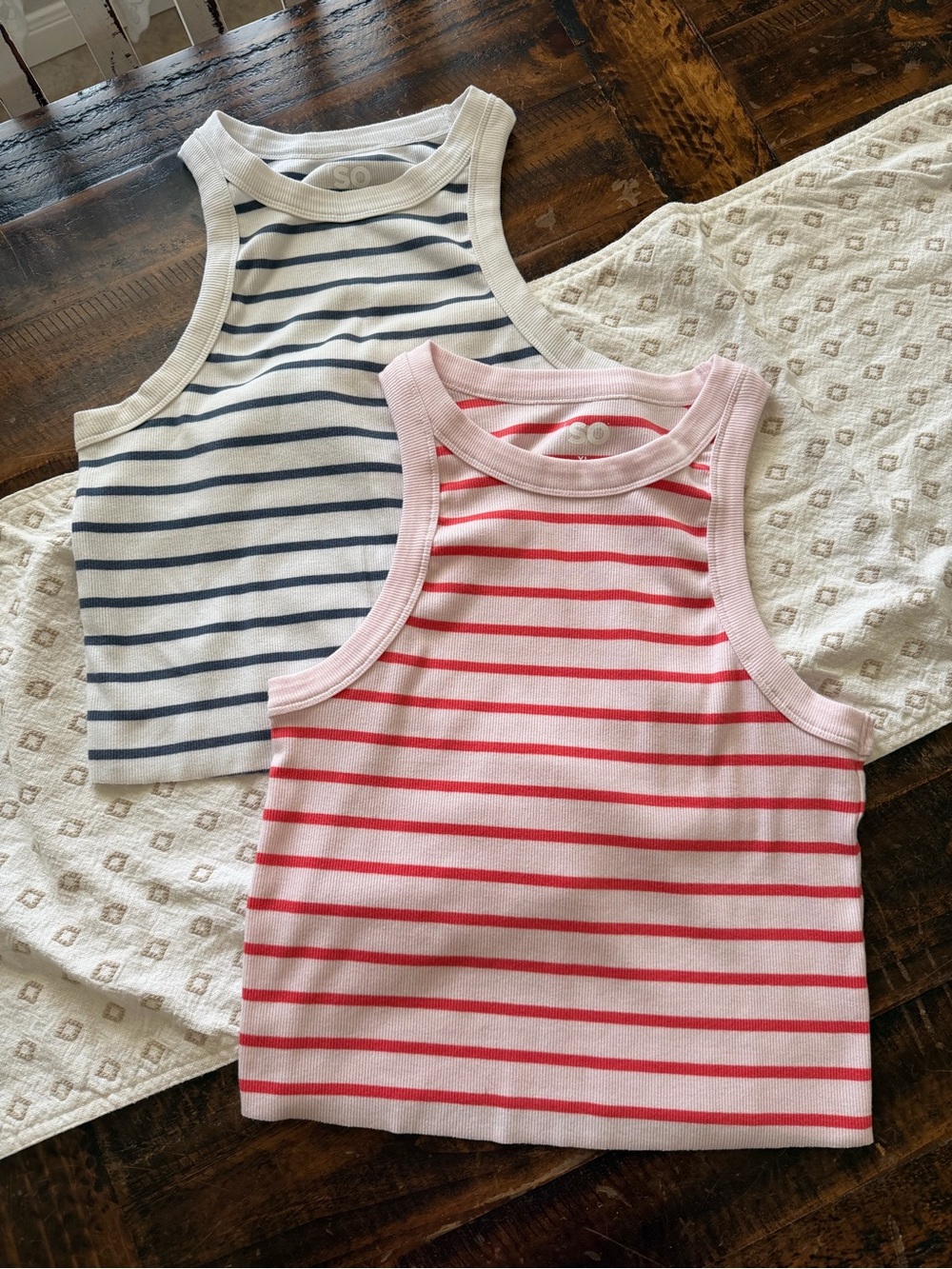SO Good for Life Women's Ribbed High Neck Tank Top Bundle Pink Blue Stripe XL